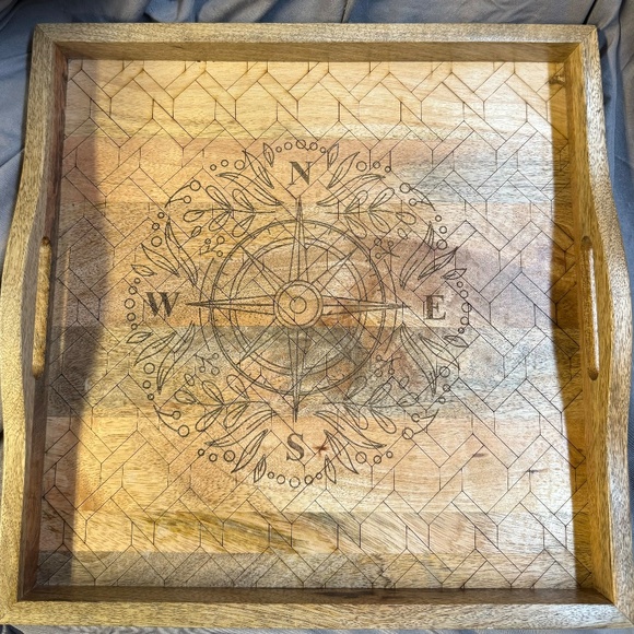 Compass Engraved Wooden Tray - Picture 2 of 3